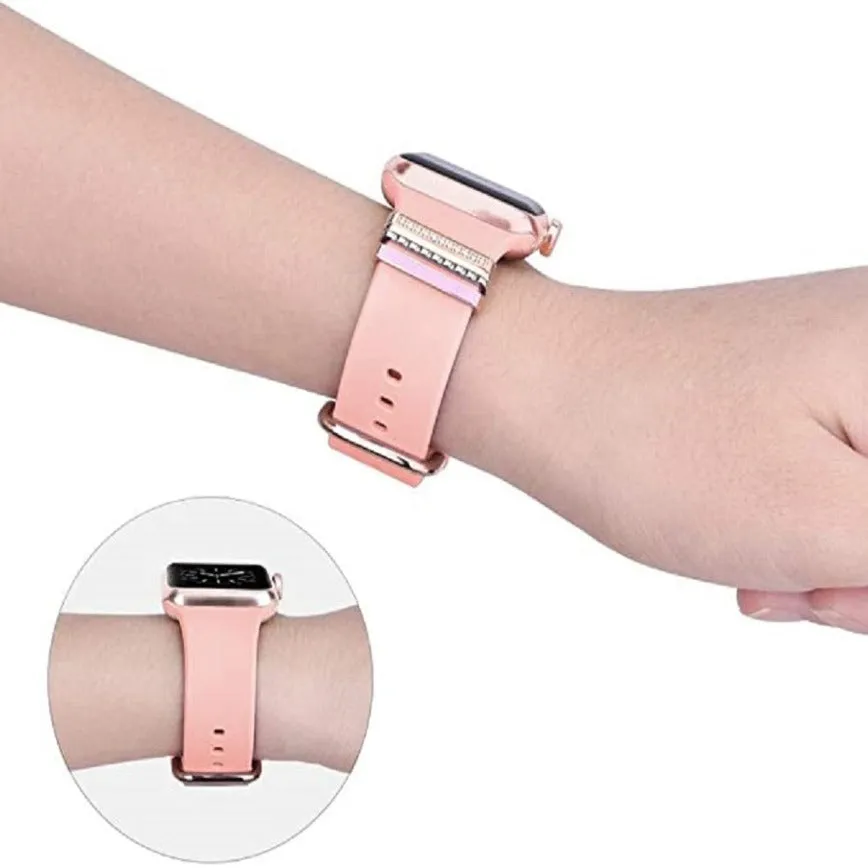 Silicone Band for Apple Watch with Decorative Ring Loops Charms