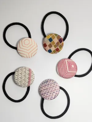 Silk Covered Button hair tie (Geometric design 5 variations)