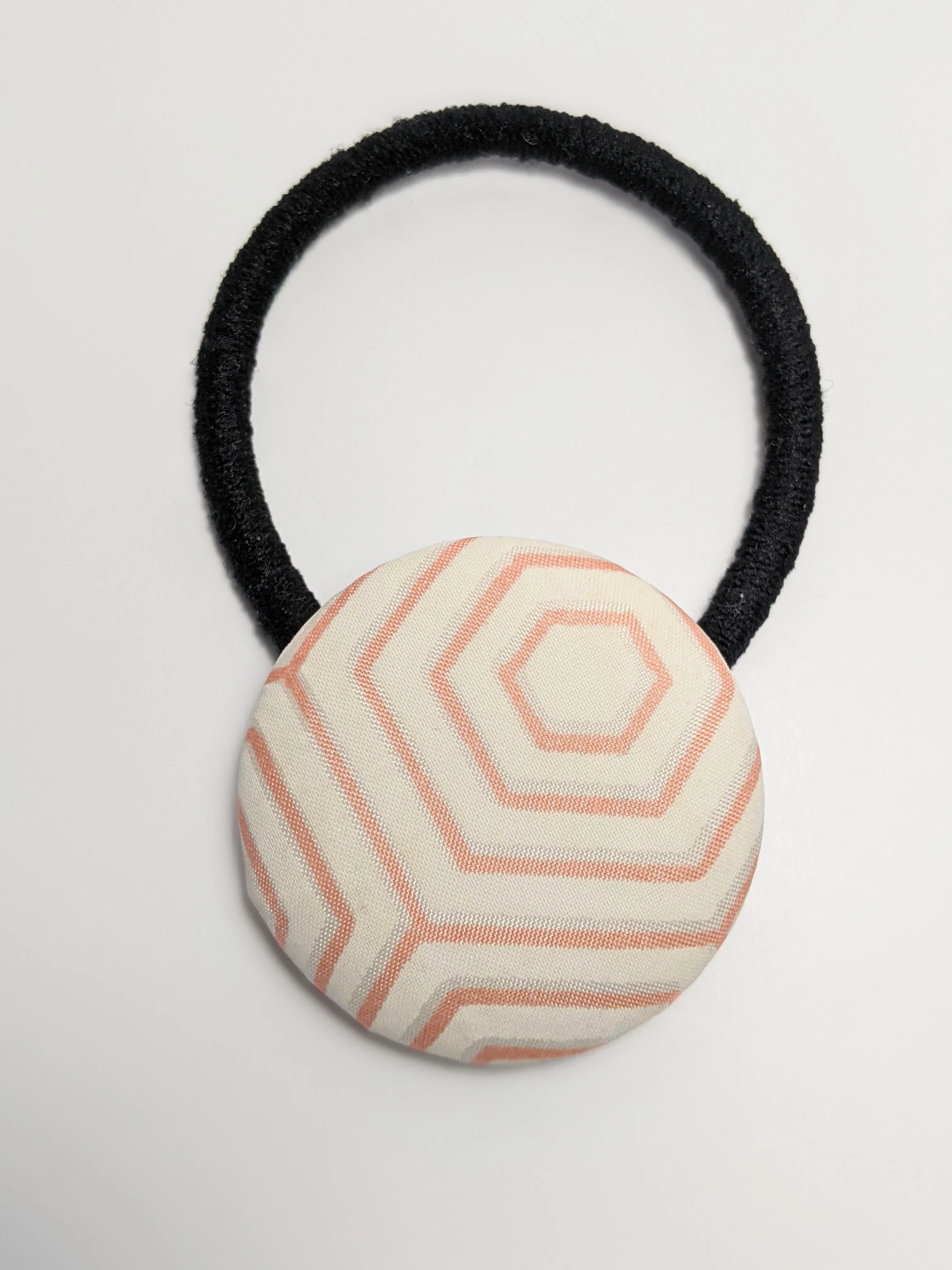 Silk Covered Button hair tie (Geometric design 5 variations)