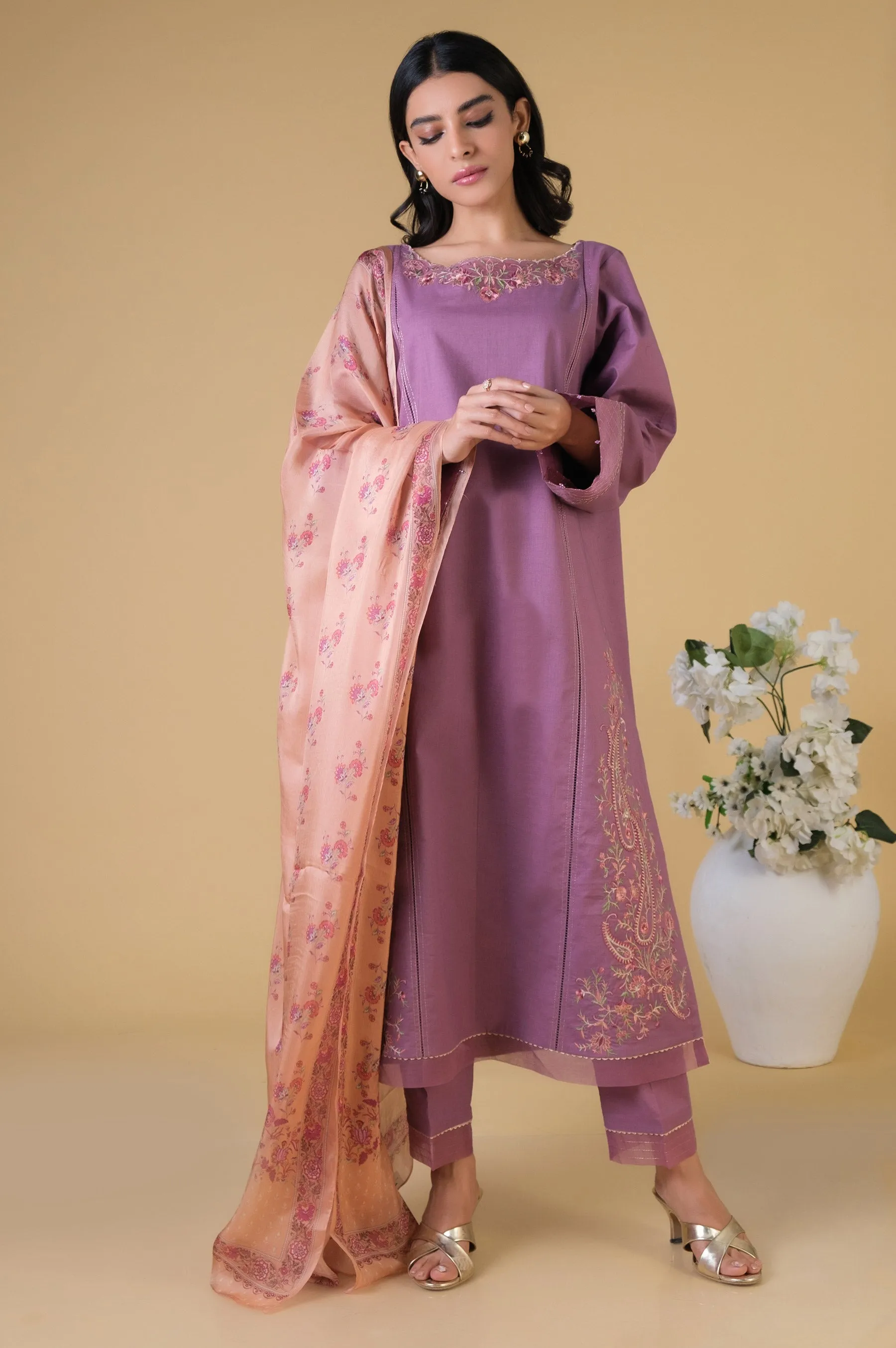 Unstitched 3 Piece Embroidered Cambric Suit