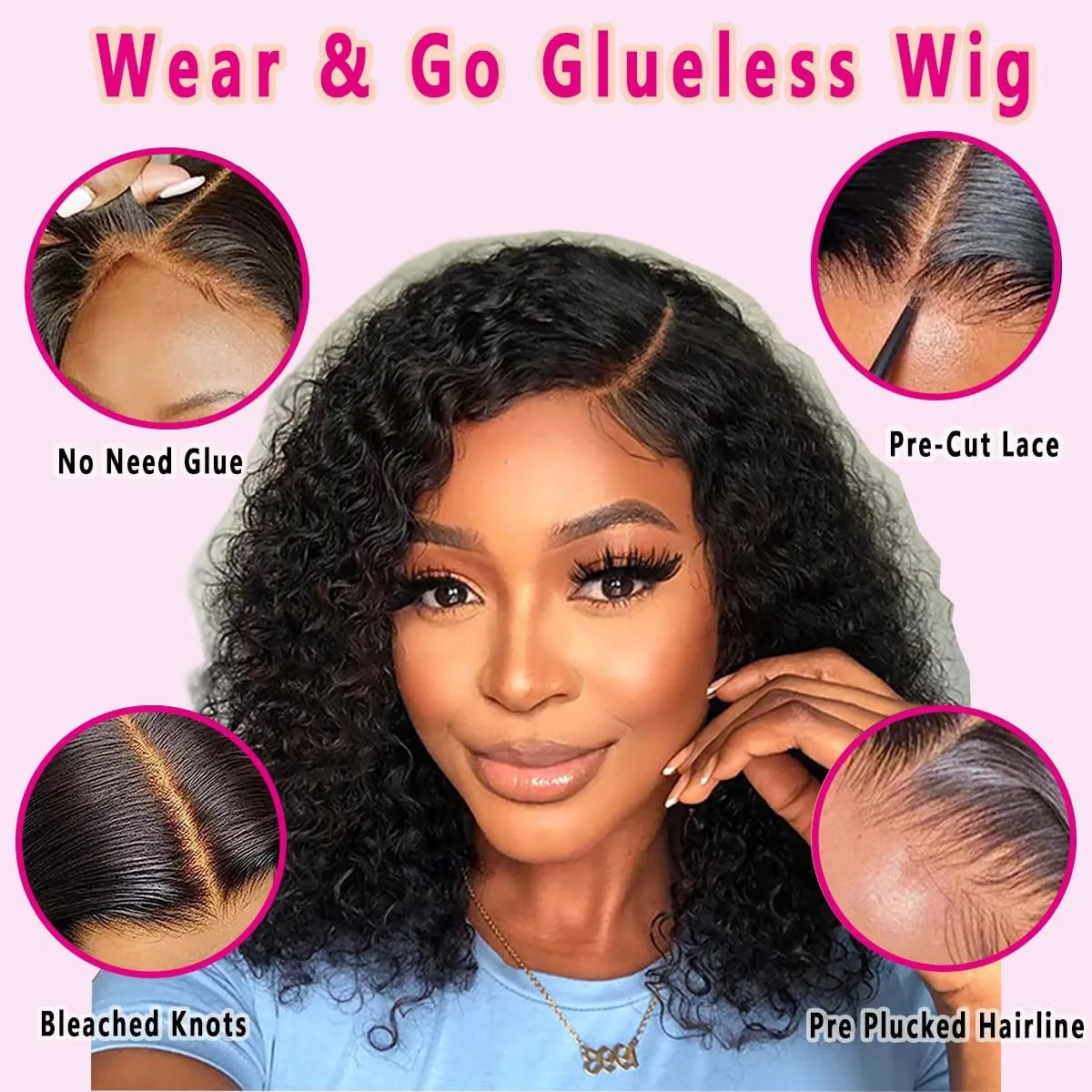 Wear and Go Glueless Lace Front Wigs Pre Plucked Deep Wave