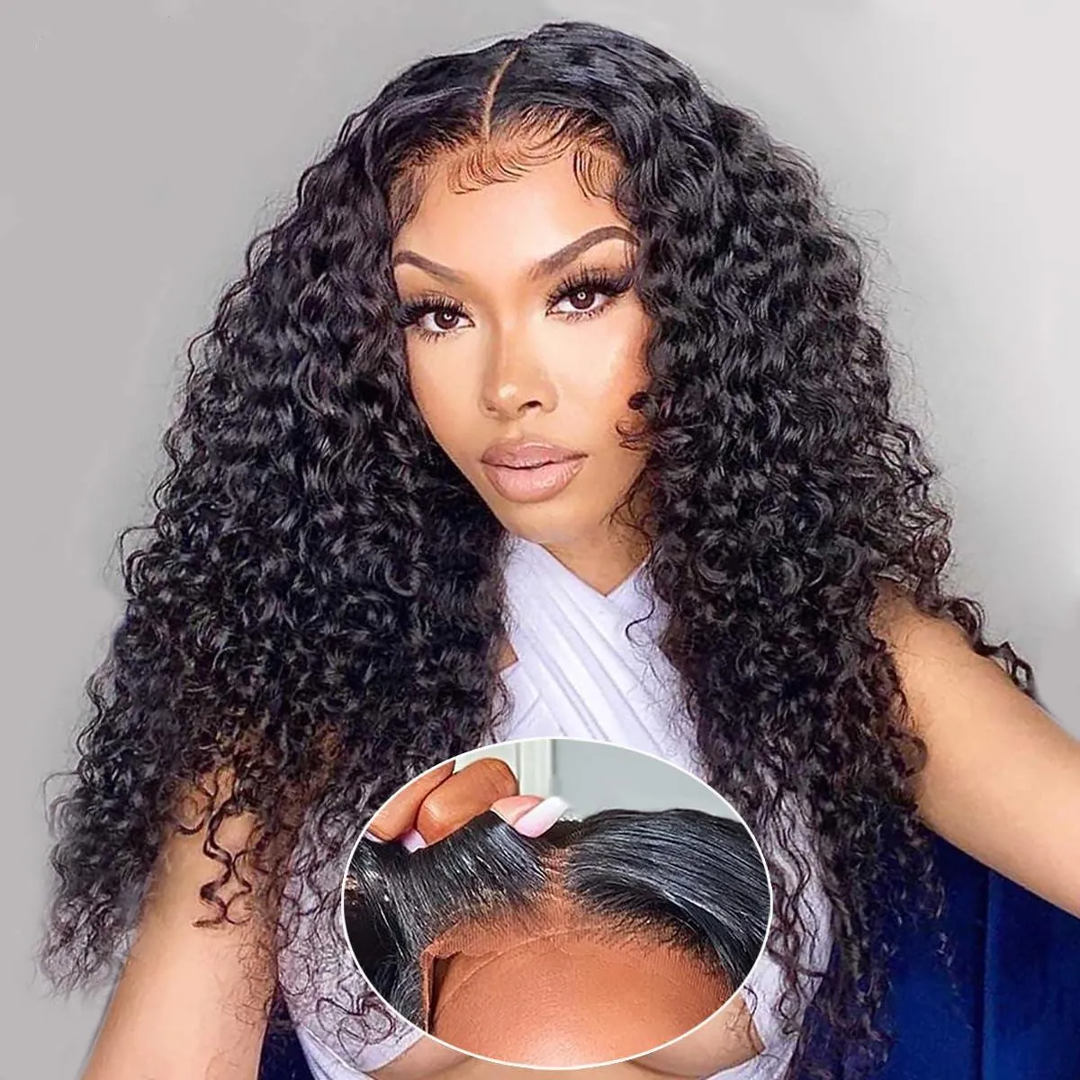 Wear and Go Glueless Lace Front Wigs Pre Plucked Deep Wave