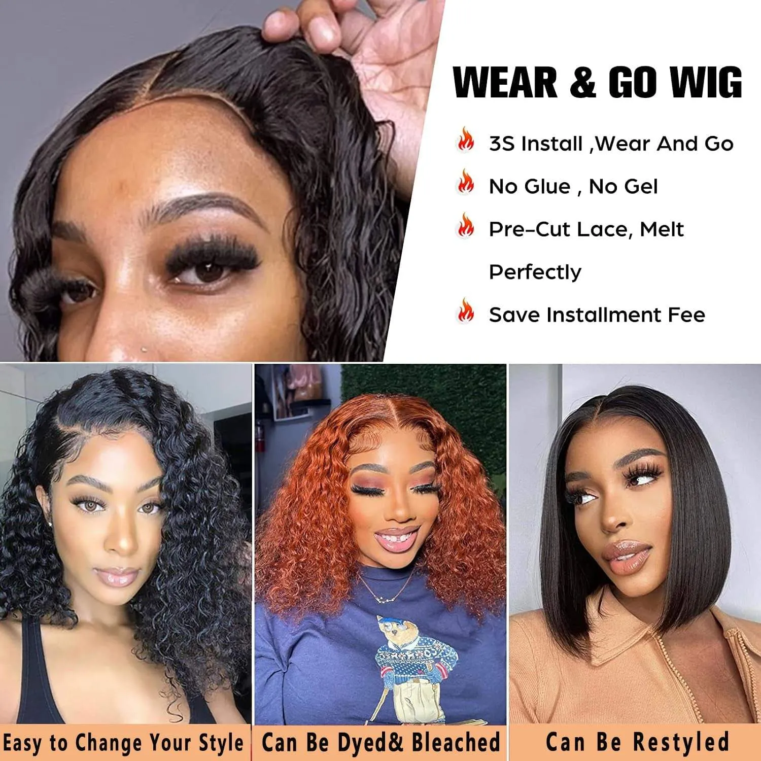 Wear and Go Glueless Lace Front Wigs Pre Plucked Deep Wave