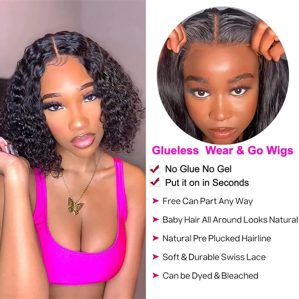 Wear and Go Glueless Lace Front Wigs Pre Plucked Deep Wave