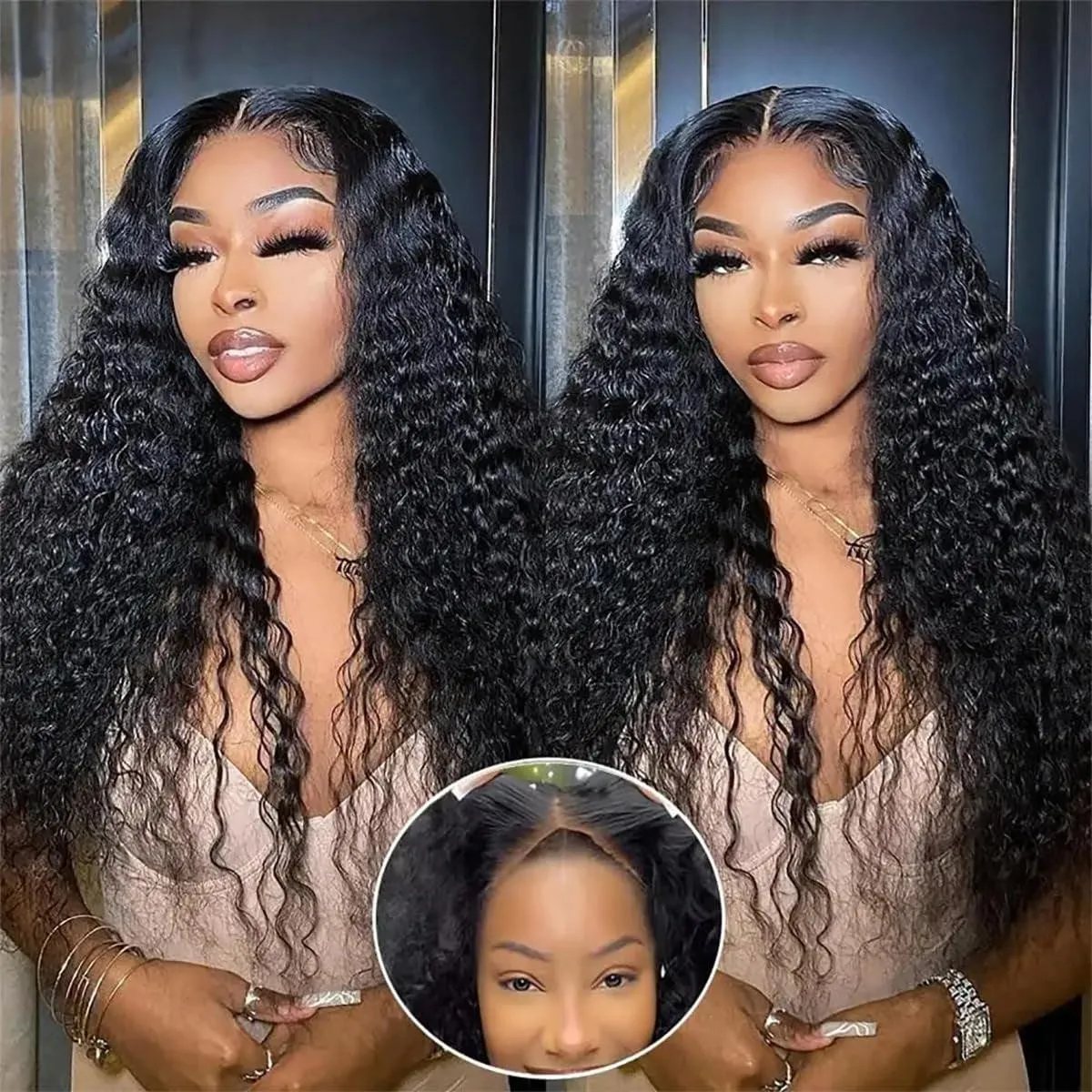 Wear and Go Glueless Lace Front Wigs Pre Plucked Deep Wave