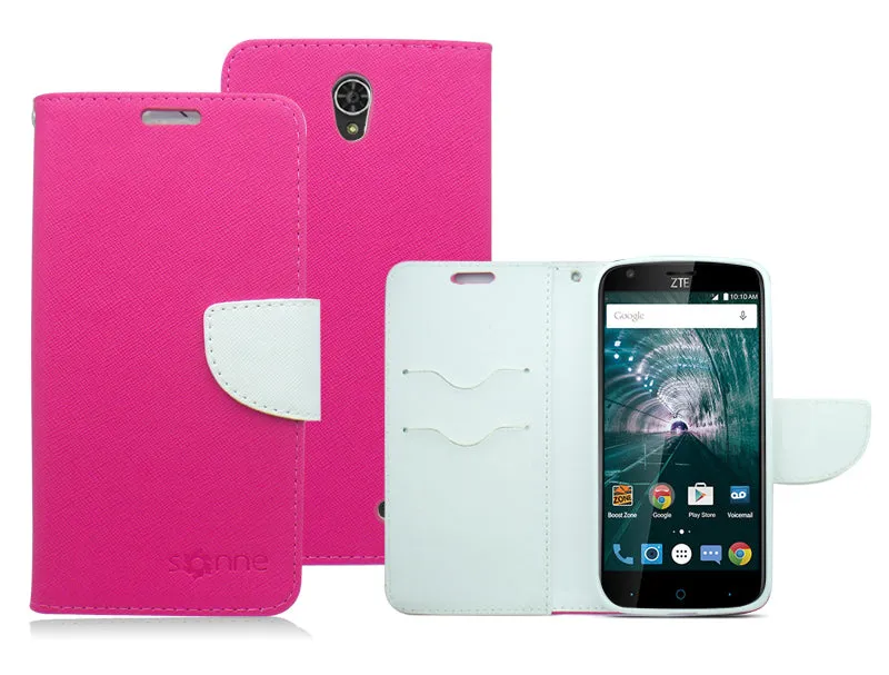 ZTE GRAND X3/Z959/WARP 7/N9519 WHITE/PINK LEATHER WALLET CASE