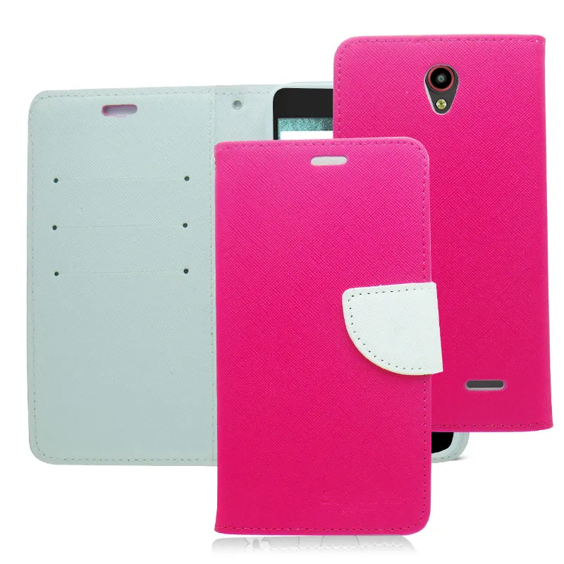 ZTE PRESTIGE 2/N9136/MAVEN 3/OVERTURE 3 WHITE/PINK LEATHER WALLET CASE